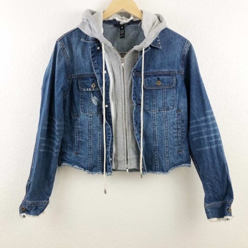 Aqua Cropped Denim Jacket Removable Hood Small